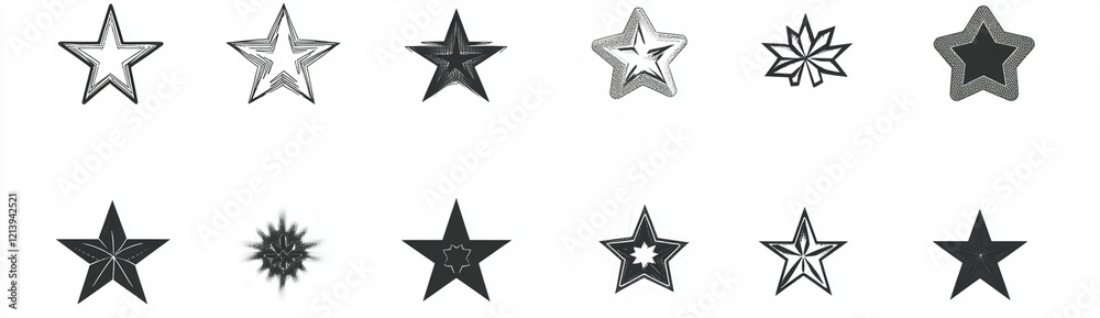 Obraz premium Various Black and White Star Shapes Graphic Design Elements set art icon line stars icons lines