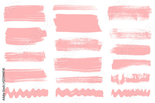 Collection of Ink Brush Strokes. Big Bold Brush Stroke Lines Set. Pink thick grunge banners, underline and highlight brush textures for posters, presentations, ads 