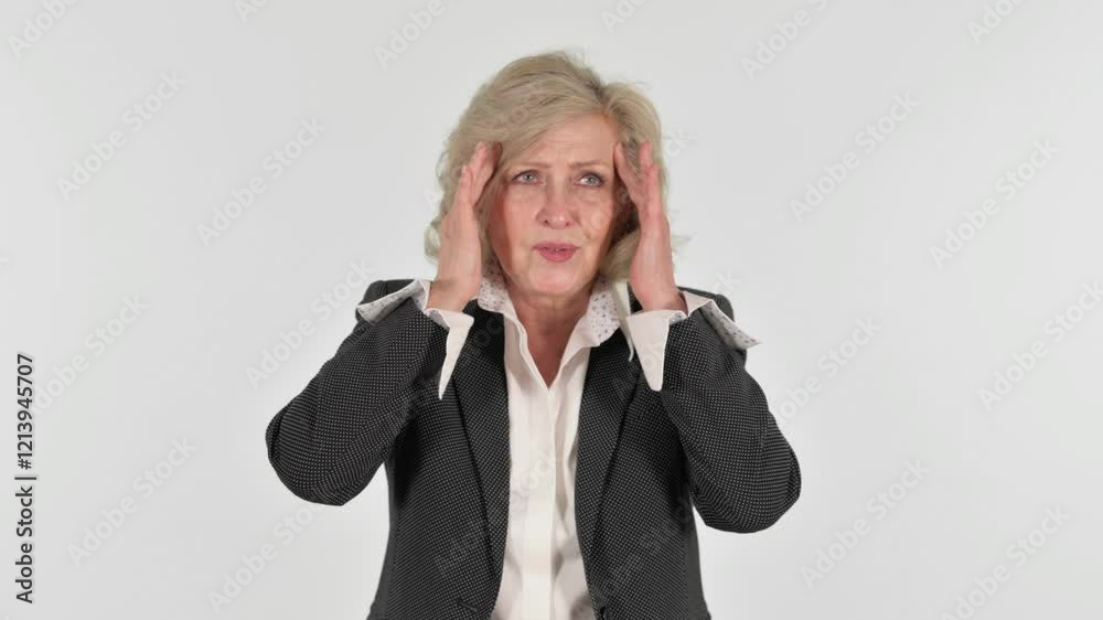 Senior Business Woman with Migraine on White Background Senior Business Woman with Migraine on White Background