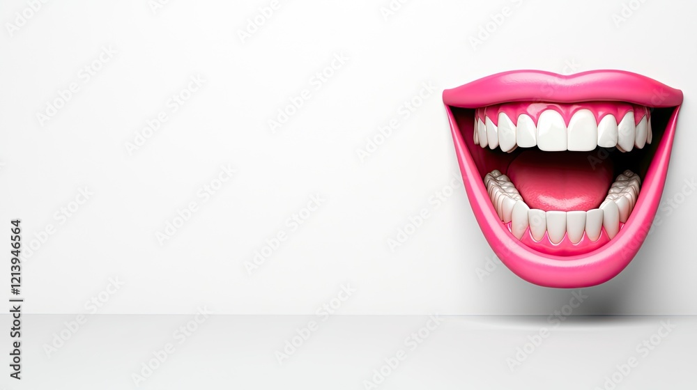 Naklejka premium Whimsical pink mouth with bright white teeth on a minimalist background