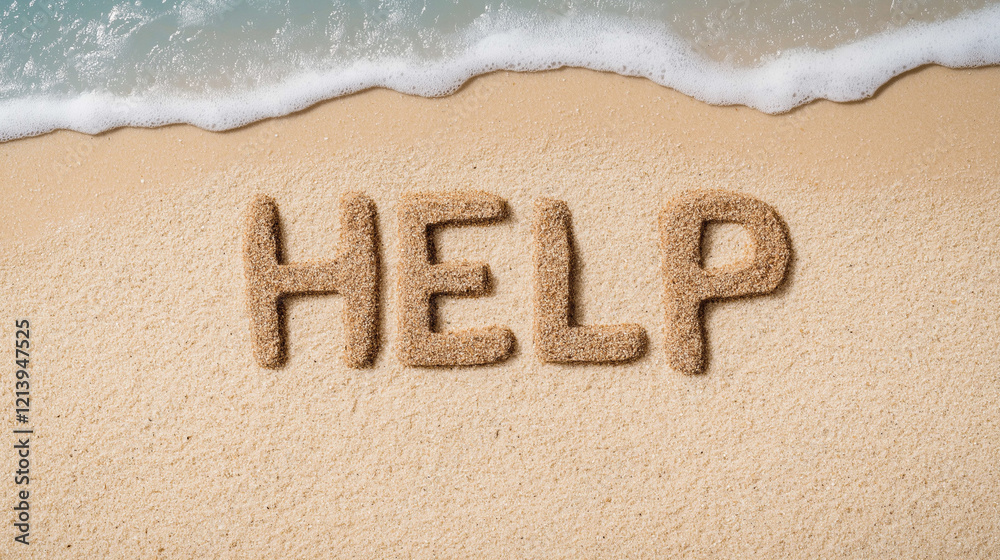 Fototapeta premium SOS on the Beach: An urgent message, 