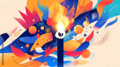 Olympic torch illustration designed with geometric style and vibrant colors