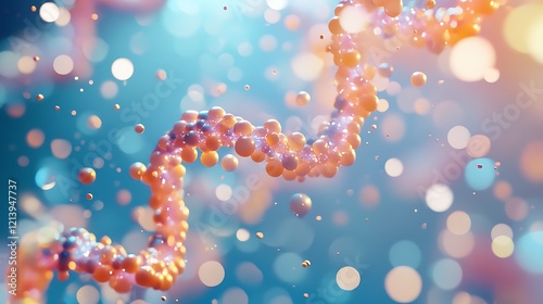 Floating DNA helix of shimmering particles on a soft blue background demonstrating the concept of genetics