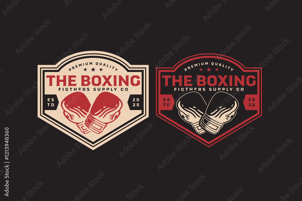 boxing gloves fight gear retro badge logo vector design collection set for boxing, fighter, martial art sport club. boxing mitts boxer equipment vintage illustration element design.