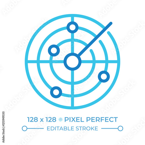 Radar two color line icon. Represents detection, tracking. Scanning technology. Navigation in aviation. Bicolor outline symbol. Duotone linear pictogram. Isolated illustration. Editable stroke