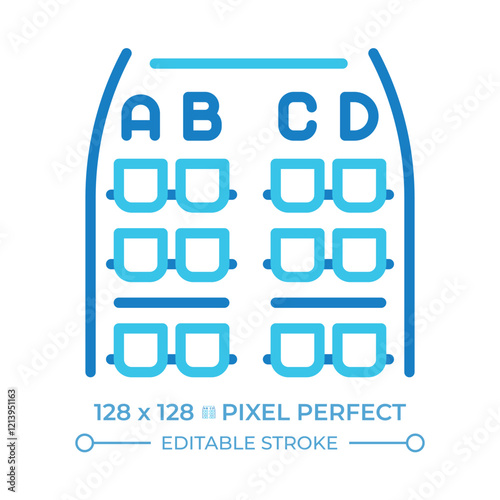 Airplane seat plan two color line icon. Rows in cabin. Seat arrangements. Seat selection during air travel. Bicolor outline symbol. Duotone linear pictogram. Isolated illustration. Editable stroke