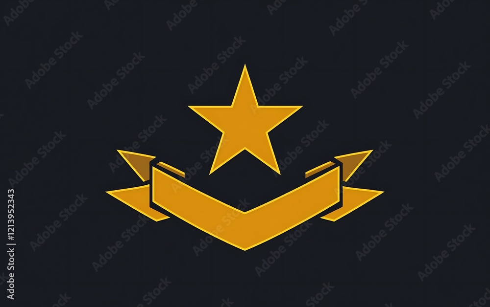 Obraz premium Gold star emblem on dark background. Graphic design element. Potential use Website icon, app logo, or digital art