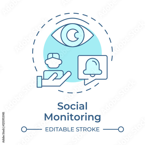 Social monitoring soft blue concept icon. Tracking system, notification. Marketing research. Round shape line illustration. Abstract idea. Graphic design. Easy to use in infographic