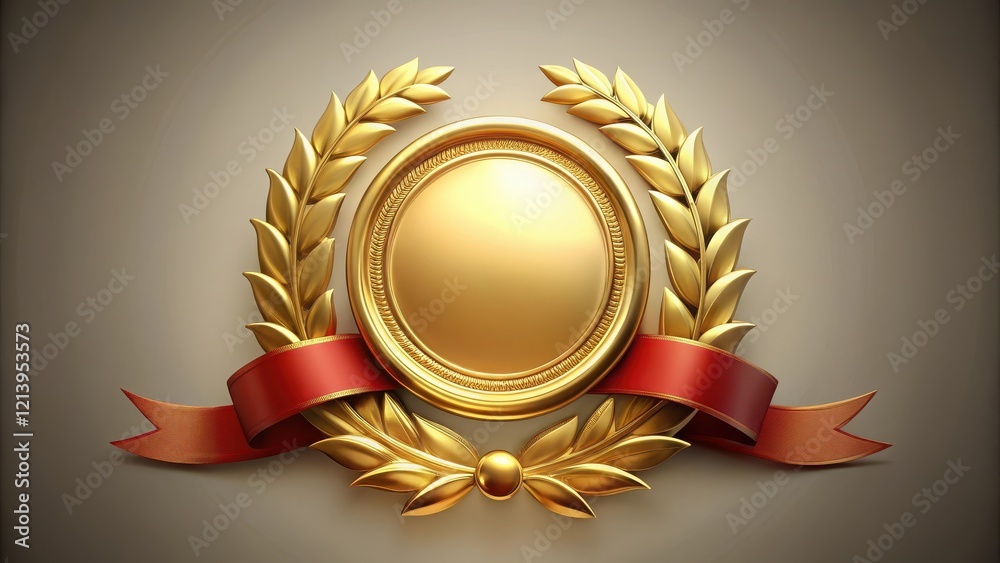 Luxury award with golden medallion surrounded by laurel wreath and ribbon, sophistication Luxury award with golden medallion surrounded by laurel wreath and ribbon, sophistication