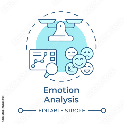 Emotion analysis soft blue concept icon. Statistical metrics, analytics. Marketing, research. Round shape line illustration. Abstract idea. Graphic design. Easy to use in infographic