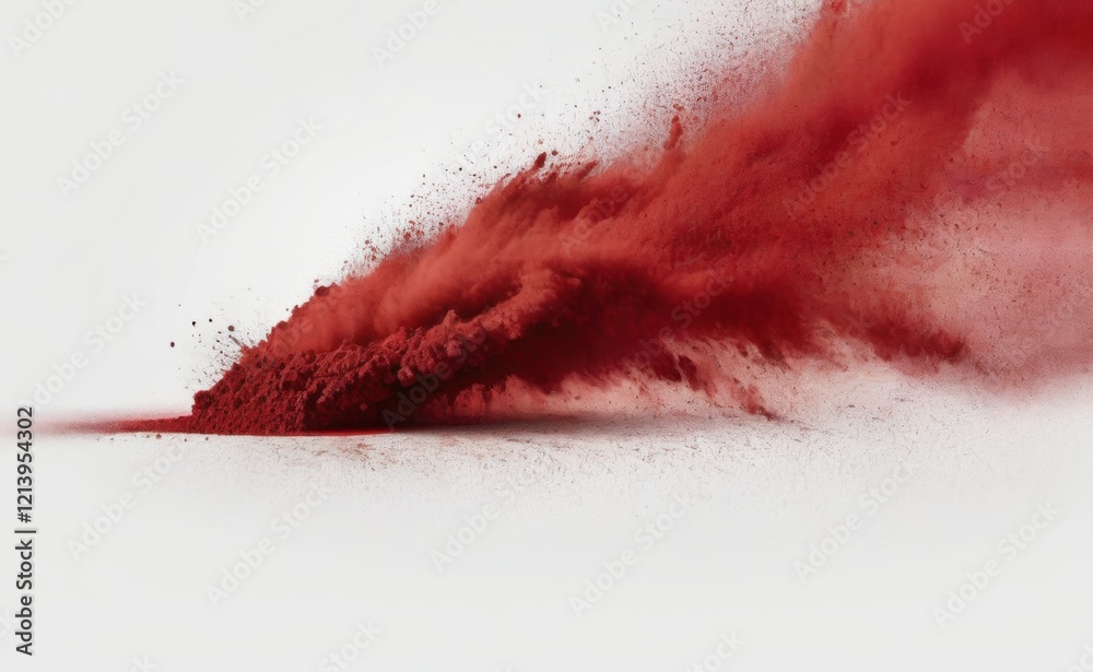 A powerful explosion captured in mid-air, with a cloud of red dust and debris erupting outwards. A powerful explosion captured in mid-air, with a cloud of red dust and debris erupting outwards.