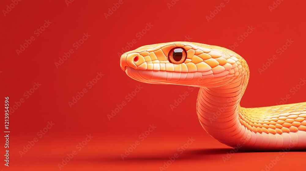 Close-up of a vibrant orange snake with glossy scales against a red background creating a striking and bold reptile portrait with intense contrast
Close-up of a vibrant orange snake with glossy scales against a red background creating a striking and bold reptile portrait with intense contrast