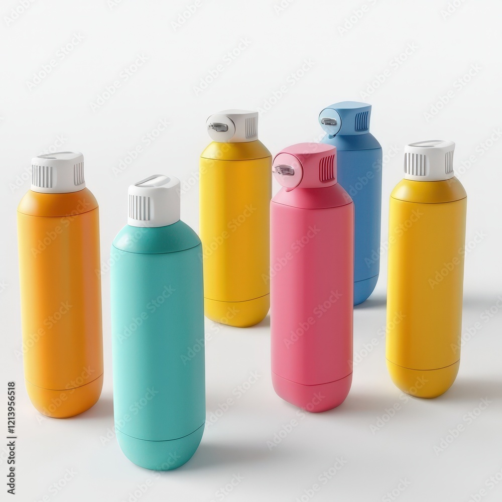 Colorful Bottles Arranged On White Background Colorful Bottles Arranged On White Background