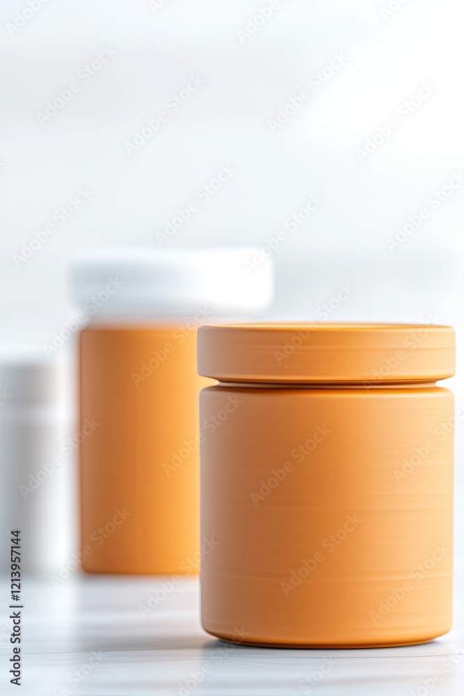 Minimalist jars in soft focus, showcasing warm tones and modern Minimalist jars in soft focus, showcasing warm tones and modern