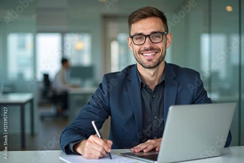 Wallpaper Mural Serious Thinking Businessman Doing Paperwork Filling Tax Forms and Signing Contracts in Office Generative AI Torontodigital.ca
