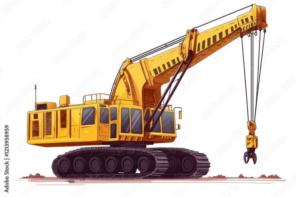 Crawler Crane isolated on white background. Crane icon. Heavy Machinery isolated on white. Construction Crane. Crawler Crane Design Element. Crane Vehicle Isolated for Designers.	