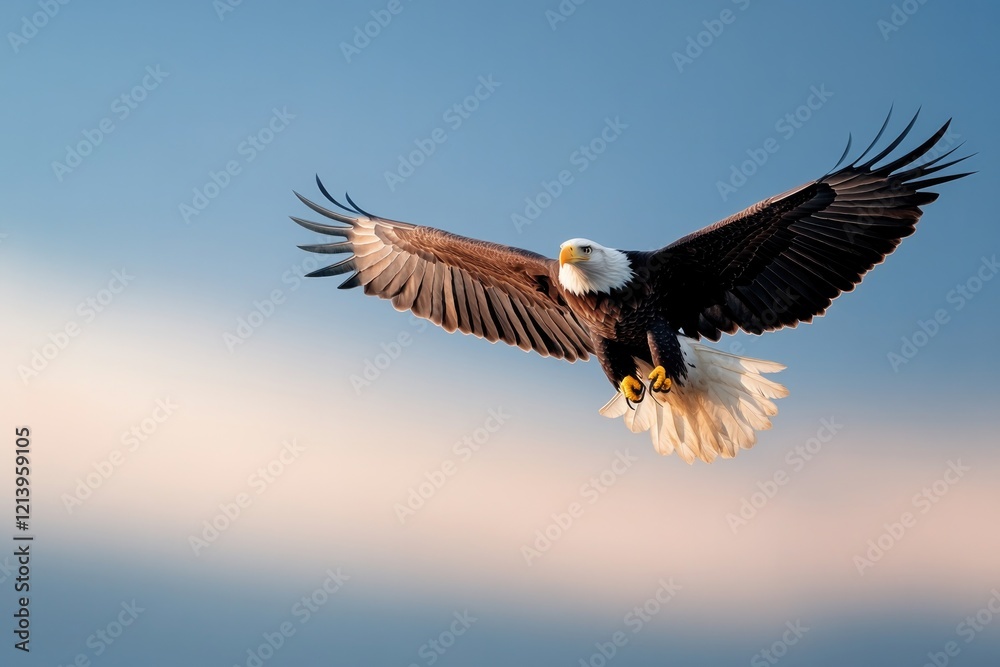 Obraz premium Majestic eagle soars through vibrant sky, showcasing powerful wi