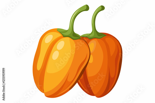 Two orange habanero peppers isolated on white background.