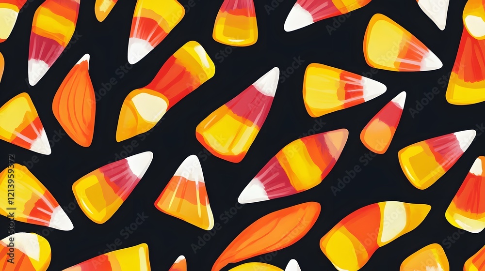 Obraz premium Colorful Candy Corn Pattern on Black Background
