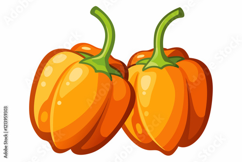 Two orange habanero peppers isolated on white background.
