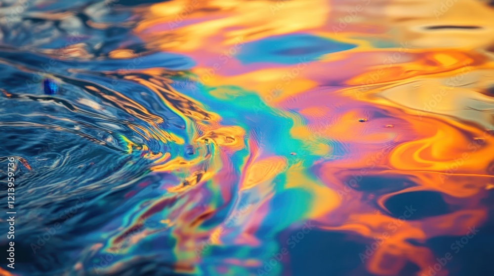 Abstract Iridescent Swirls on Water Surface Colorful Oil Slick Reflections Abstract Iridescent Swirls on Water Surface Colorful Oil Slick Reflections