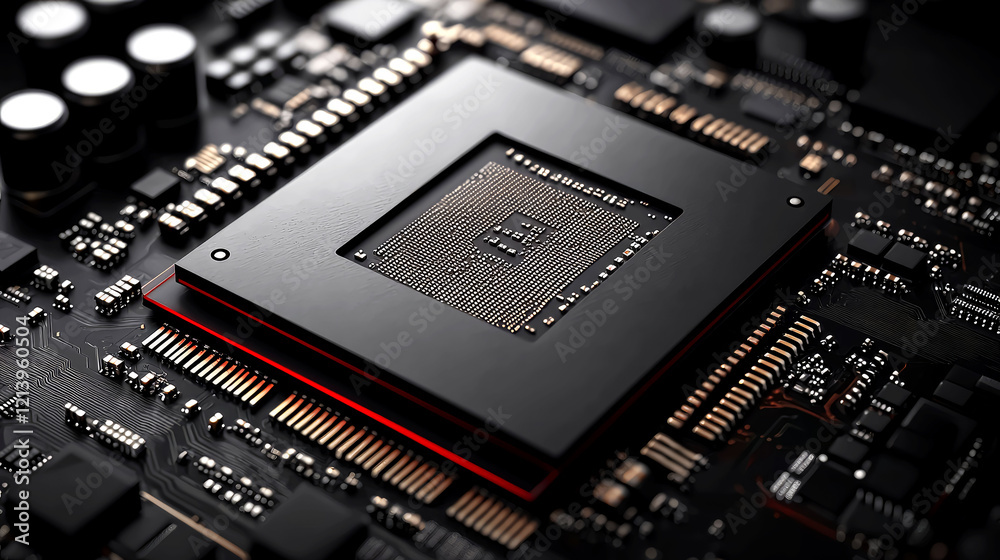 Close-up of a Modern Microchip: High-Tech Circuit Board Detail Close-up of a Modern Microchip: High-Tech Circuit Board Detail