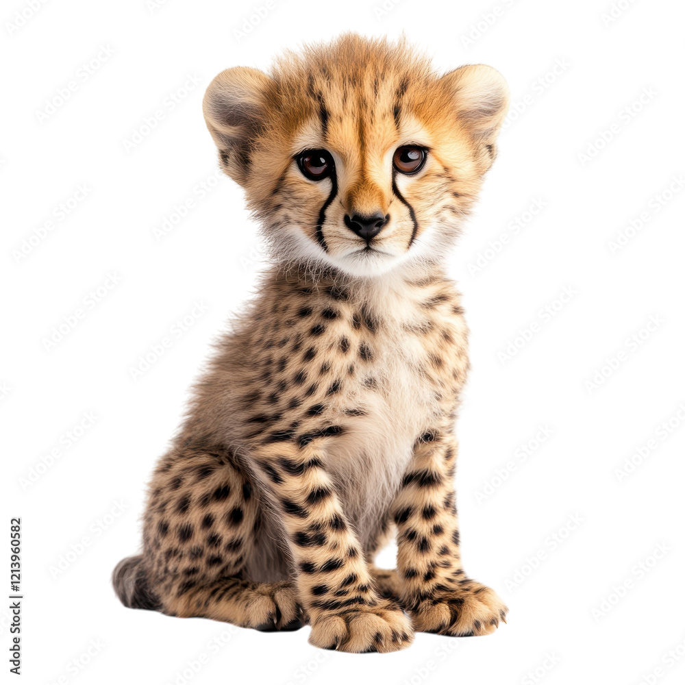 Obraz premium Cute Cheetah Cub White Background on transparent background.