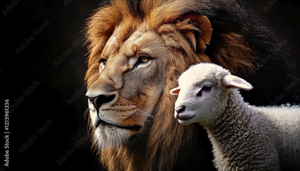 Lion and Lamb Togetherness Symbolizing Peace, Harmony, and the Unexpected Bonds of Nature Lion and Lamb Togetherness Symbolizing Peace, Harmony, and the Unexpected Bonds of Nature