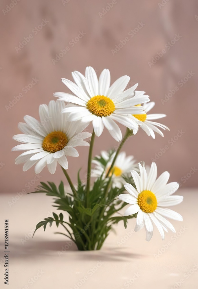 Obraz premium Minimalist white daisies against a soft pastel background, white, soft