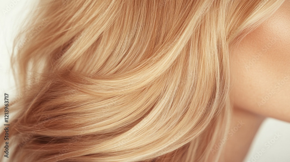 Fototapeta premium Soft, flowing blonde hair cascades elegantly, showcasing natural
