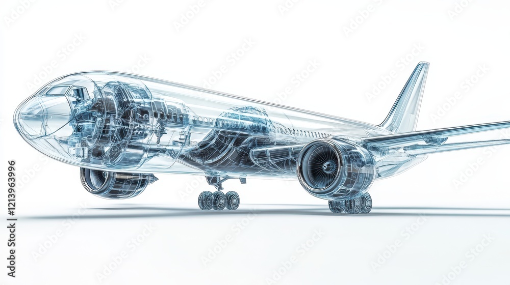 custom made wallpaper toronto digitalDetailed X-Ray View of a Passenger Airplane, Transparent Design of Aircraft with Visible Engine, Landing Gear and Internal Structure.