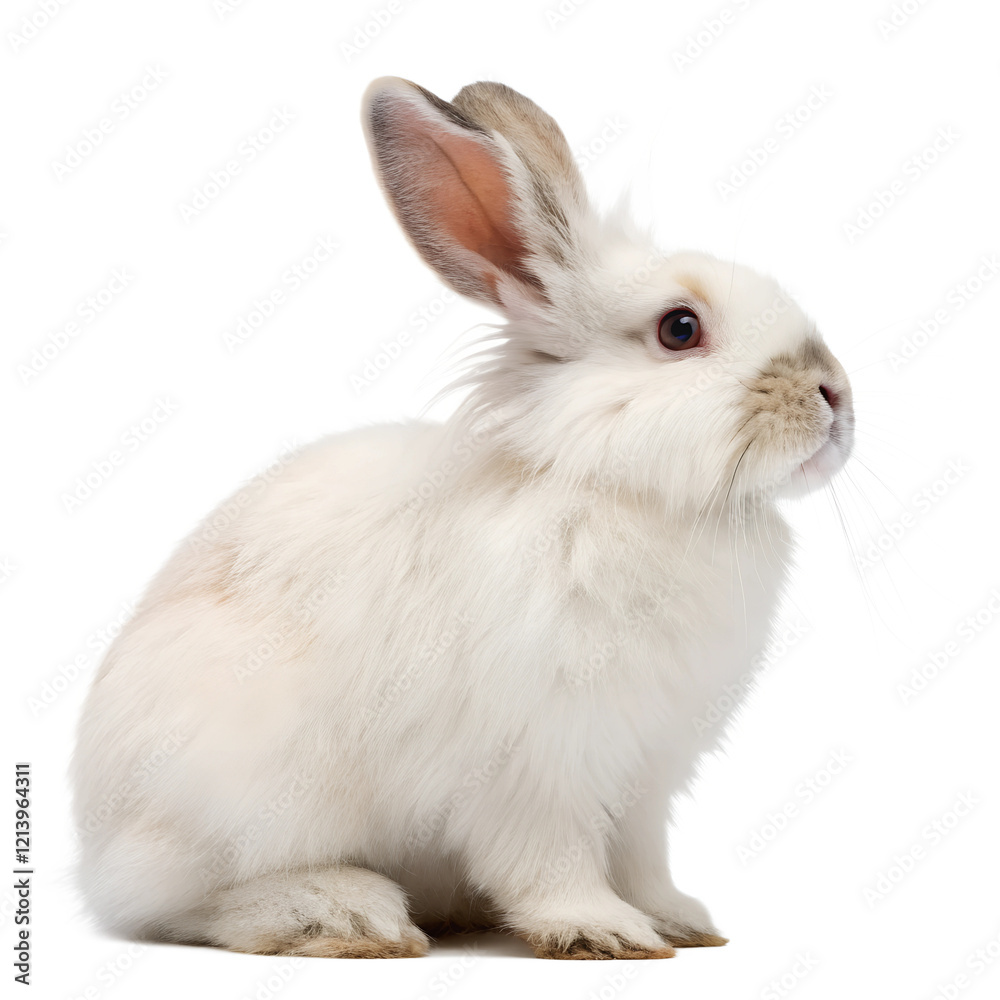 White rabbit sitting in front isolated on transparent background White rabbit sitting in front isolated on transparent background