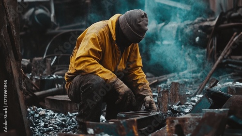 A worker inspecting the quality of steel products before shipment photo