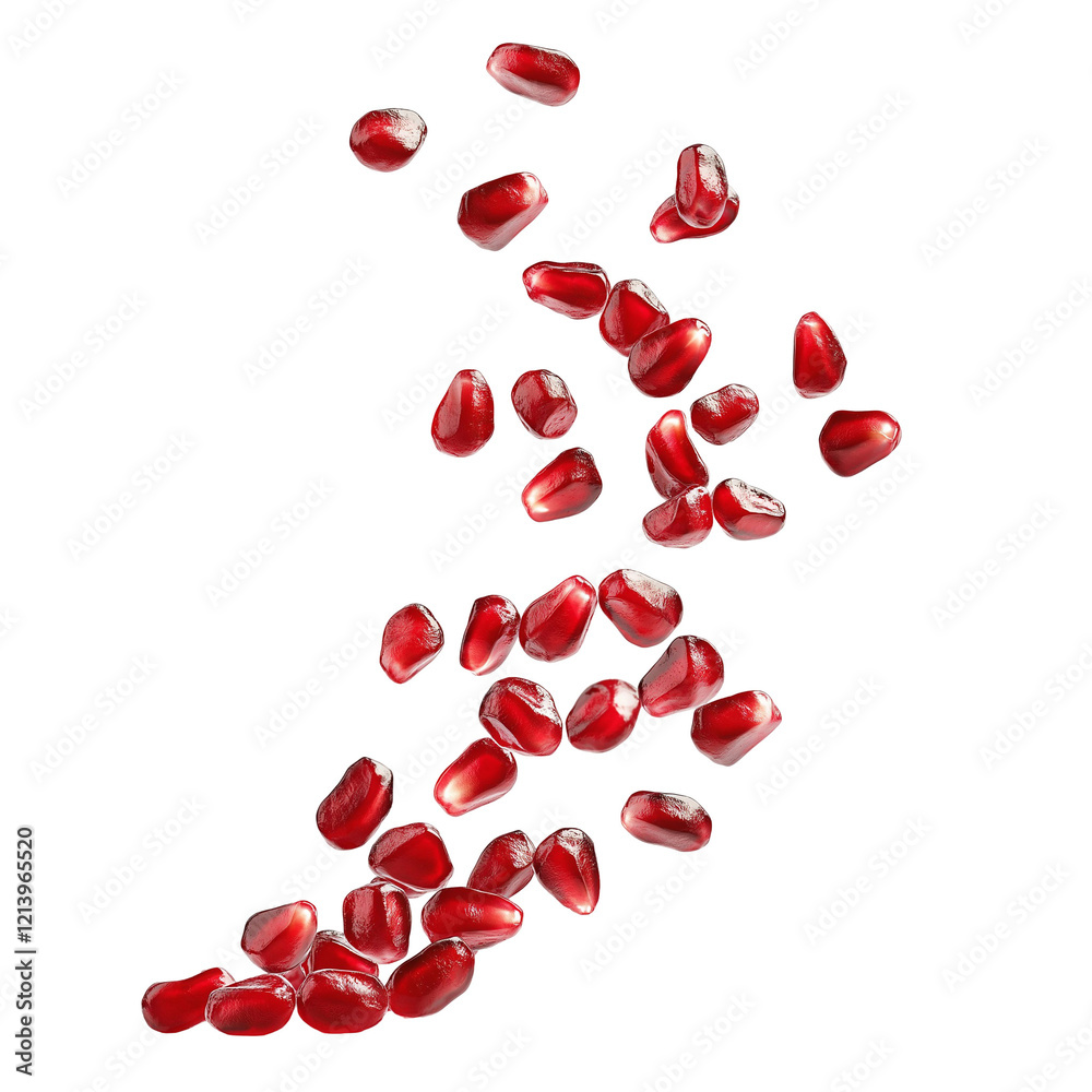 falling pomegranate seeds isolated on transparent white background, clipping path falling pomegranate seeds isolated on transparent white background, clipping path
