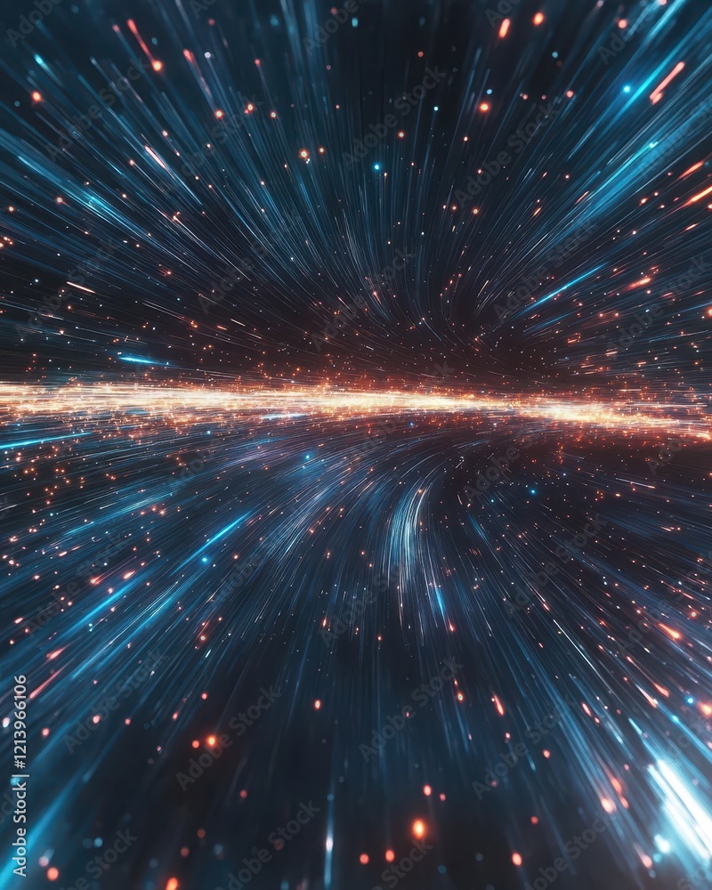 Naklejka premium Abstract Light Stream Tunnel with Blue and Orange Streaks, Digital Motion Background.