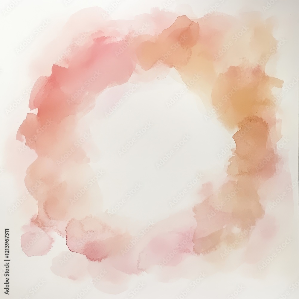 Abstract Watercolor Circle Frame with Soft Pink and Beige Tones on White Background. Abstract Watercolor Circle Frame with Soft Pink and Beige Tones on White Background.