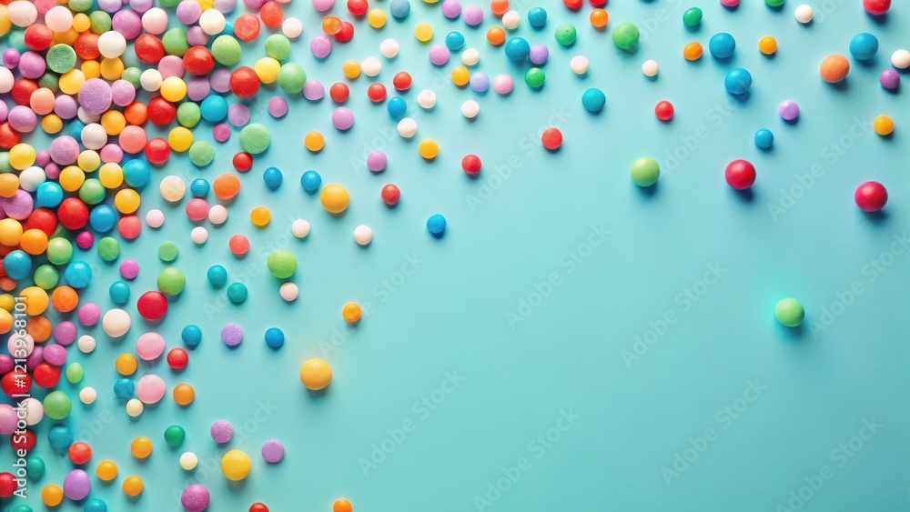 Colorful dots scattered on a light blue surface, colorful accents, fun design Colorful dots scattered on a light blue surface, colorful accents, fun design