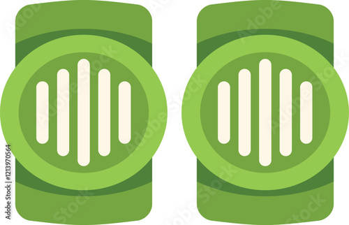 Pair of green knee pads protecting knees during extreme sports training, isolated on white background