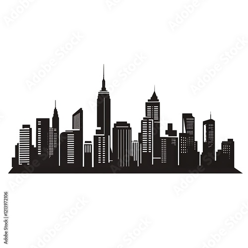 New York City Skyline Silhouette, Urban Cityscape, Simple Graphic Design, for Background or Wall Art