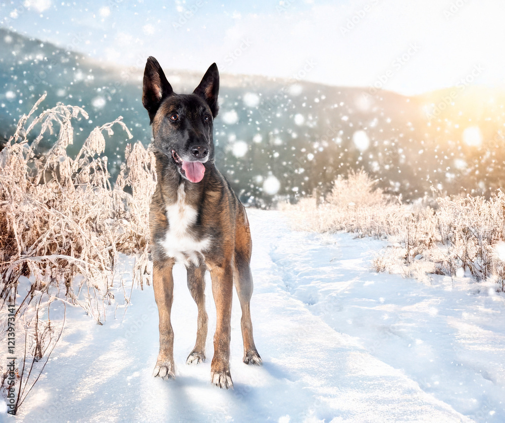 Naklejka premium malinois in snow