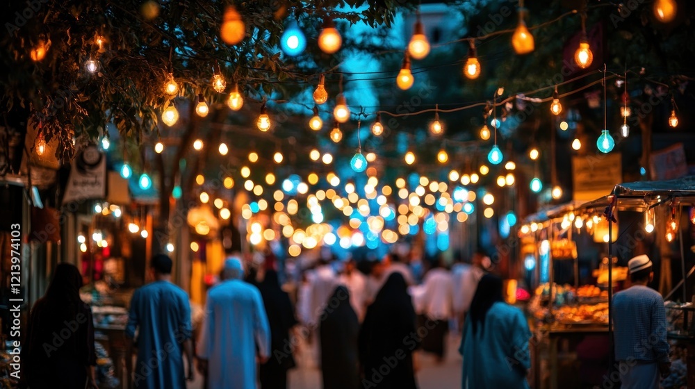 Night Market Scene Illuminated By Hanging Lights Night Market Scene Illuminated By Hanging Lights