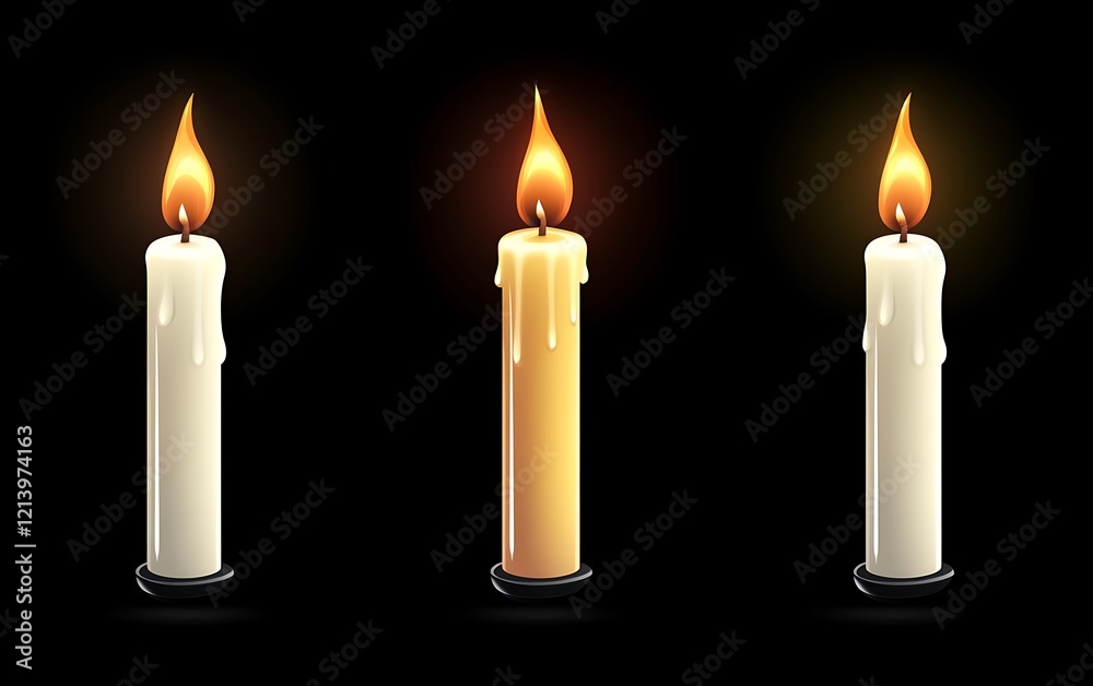 Three Realistic Lit Candles in Different Shades Three Realistic Lit Candles in Different Shades