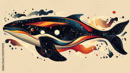 A stylized whale illustration, highlighting unique shapes and bold colors to create a modern and artistic look. photo