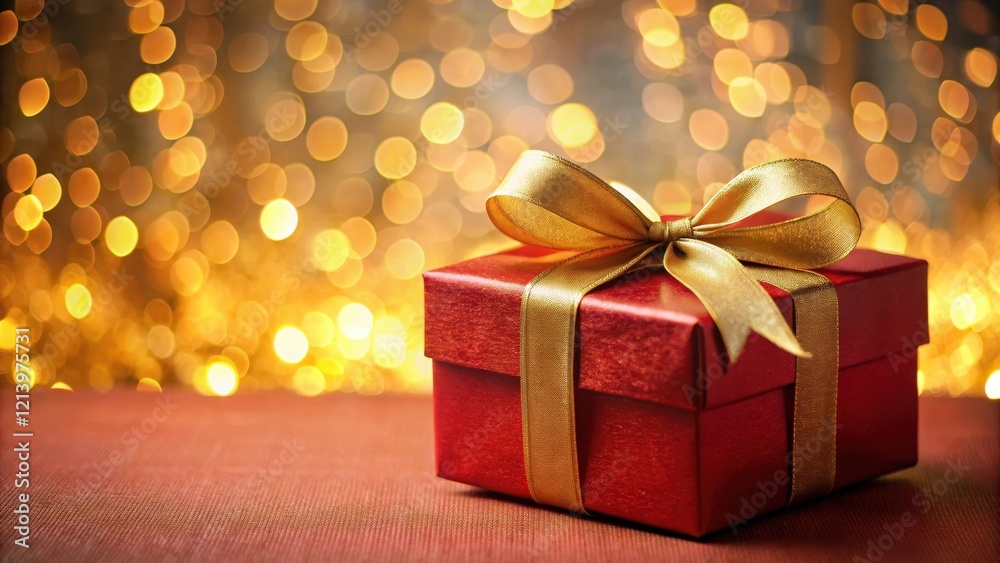 Packaging of red gift box with gold ribbon, festive theme , holiday decoration Packaging of red gift box with gold ribbon, festive theme , holiday decoration