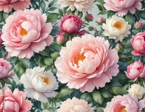 Fototapeta Naklejka Na Ścianę i Meble -  Charming watercolor painting of roses and peonies in full bloom, blooming, table decor, centerpiece