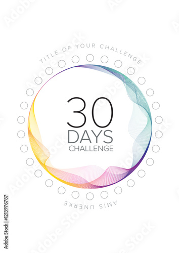 A vibrant 30 days challenge design A4 size template with a colorful gradient circle. The background features text and a circular layout, highlighting the 30 days challenge theme.