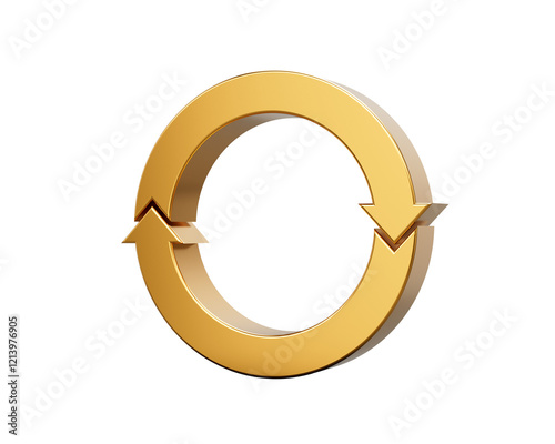 Golden Rounded Clockwise Arrow Loop Symbolizes Recycling And Continuous Rotation 3D Illustration