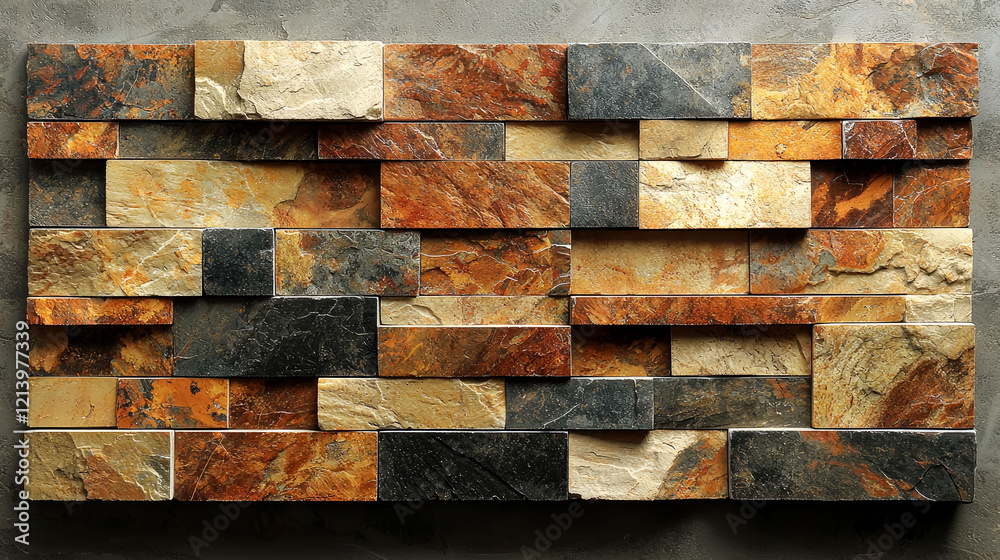 Rustic Stone Wall Texture: Brown, Beige & Black Tile Mosaic Background