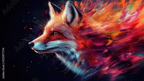 Digital art style, a fox illustrated with sleek lines and vibrant digital effects, creating a sharp and modern appearance. photo