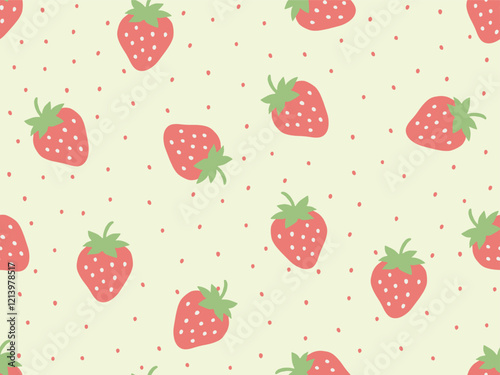 STRAWBERRY SEAMLESS PATTERN WITH POLKA DOT ALL OVER PRINT VECTOR ILLUSTRATION